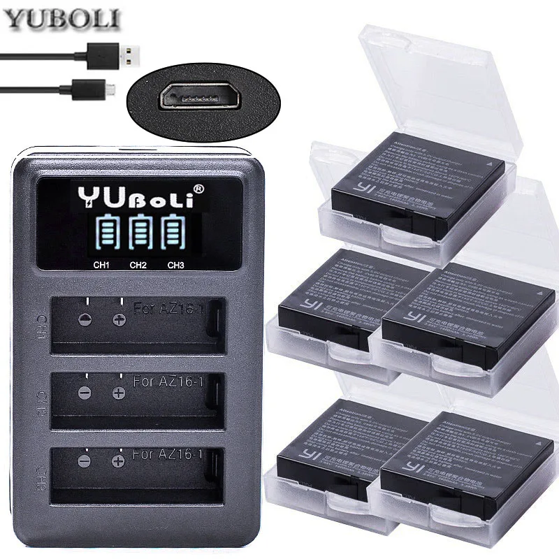 charger and 5battery 1400 мАч аккумулятор для спортивной экшн-камеры Xiaomi YI lite/YI 2/4 Kplus 4k+ AZ16-1 360 Очки виртуальной реальности VR Батарея+ USB Dual Зарядное устройство для спортивной камеры Xiao yi 4k экшн Камера - Цвет: charger and 5battery