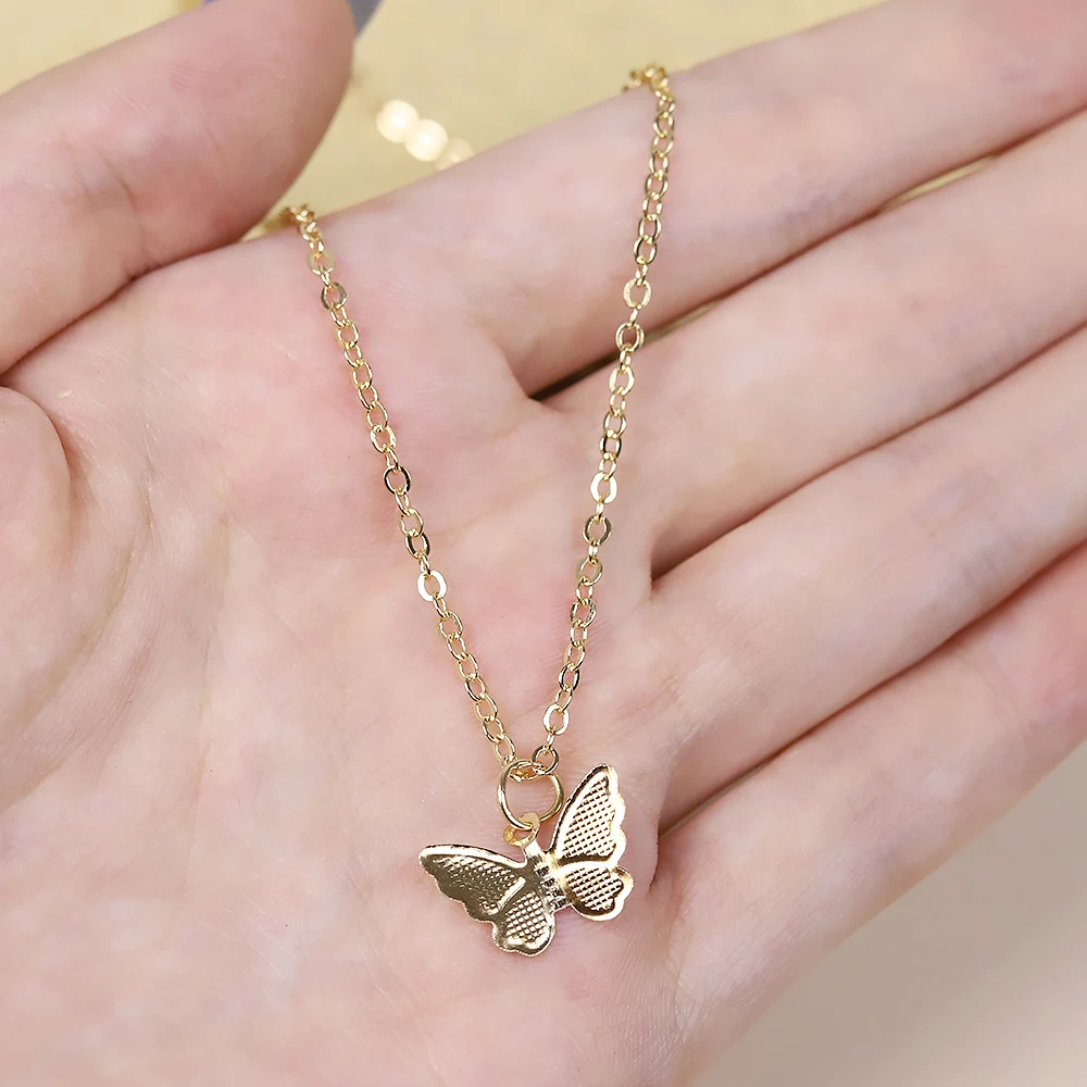 

Fashion Simple Chain Tiny Golden Butterfly Long Pendant Necklace Choker Women Metal Punk Jewelry Christmas Gift