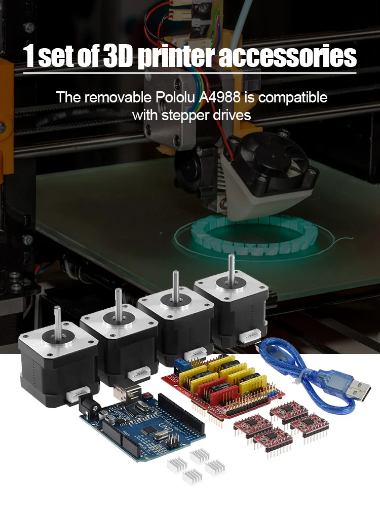 

CNC Shield + UNOR3 Board + 4 x A4988 Stepper Motor Driver + 4 x 4401 Stepper Motor Kit for 3D Printer Accessories