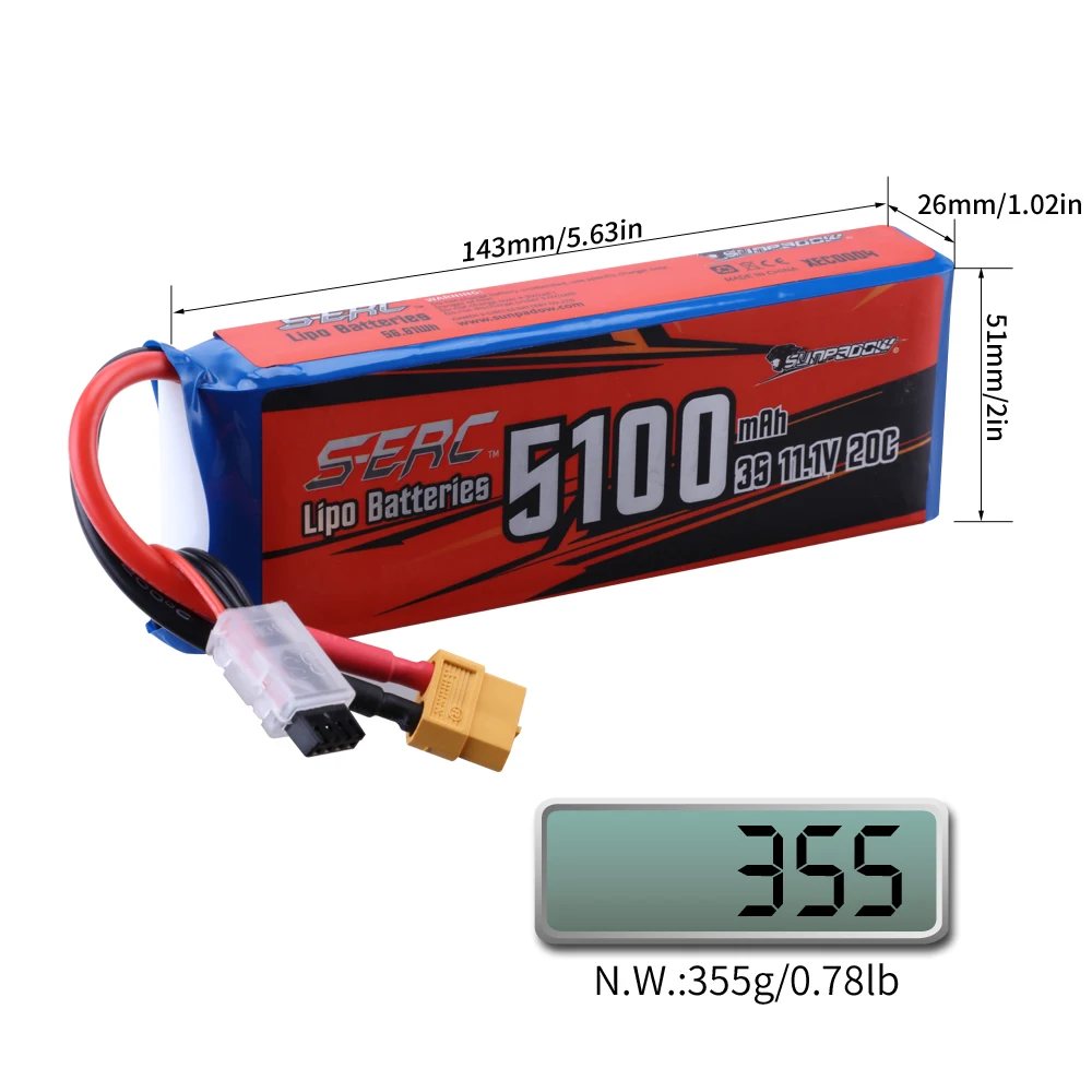 аккумулятор lipo sunpadow 3s 5100 мач 111 в 20c с раз