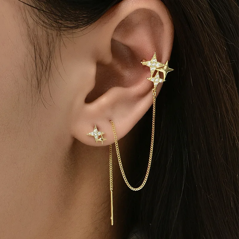 

2021 Vintage Fashion Star Shape With Crystal Clip Earring For Women Ear Cuff Girls Jewerly Gifts Wholesale E017