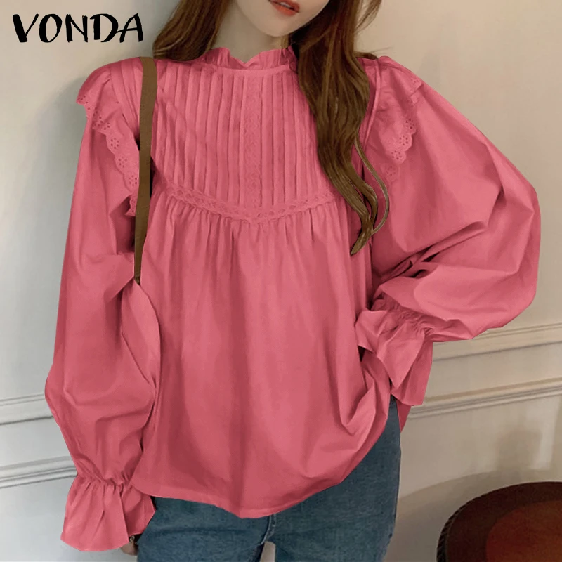 

Women Elegant Shirts 2021 VONDA Femme Vintage Bohemian Blouse Office Ladies Tops Female Beach Tops Plus Size