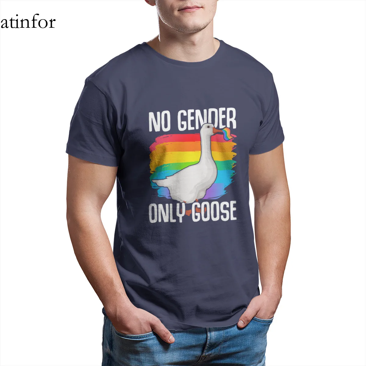 

No Gender Goose LGBT Flag Gay Lesbian Pride T-Shirt Essentials 100% Cotton Black Wholesale Clothes Round Collar Plus Size 28896