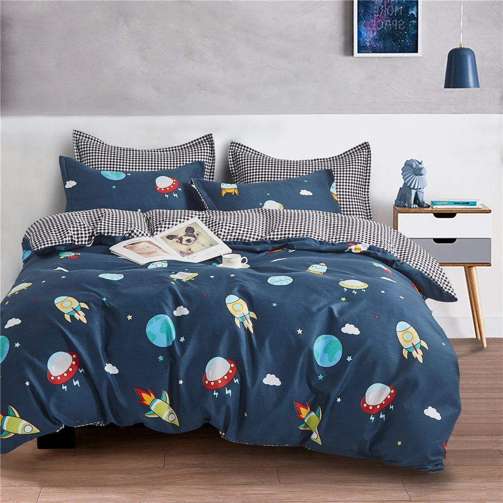 

Cute Cartoon Outer Space Duvet Cover Double Queen King Size 2/3Pcs Kids Adults Bedding Set Home Single Bed Blue Quilt Cover Sets