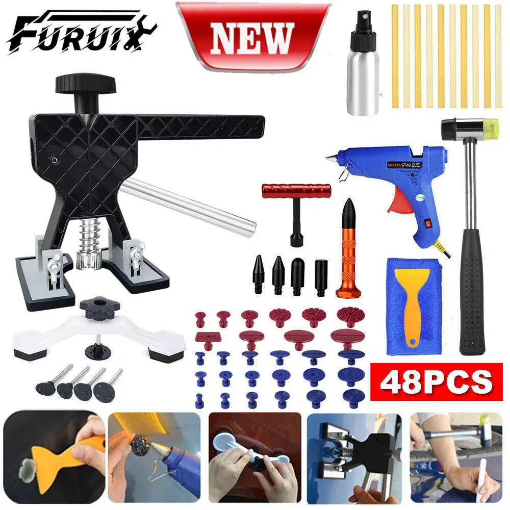 

48PCS Paintless Dent Puller Lifter Hail Removal Tools Car Body Kit Glue Gun