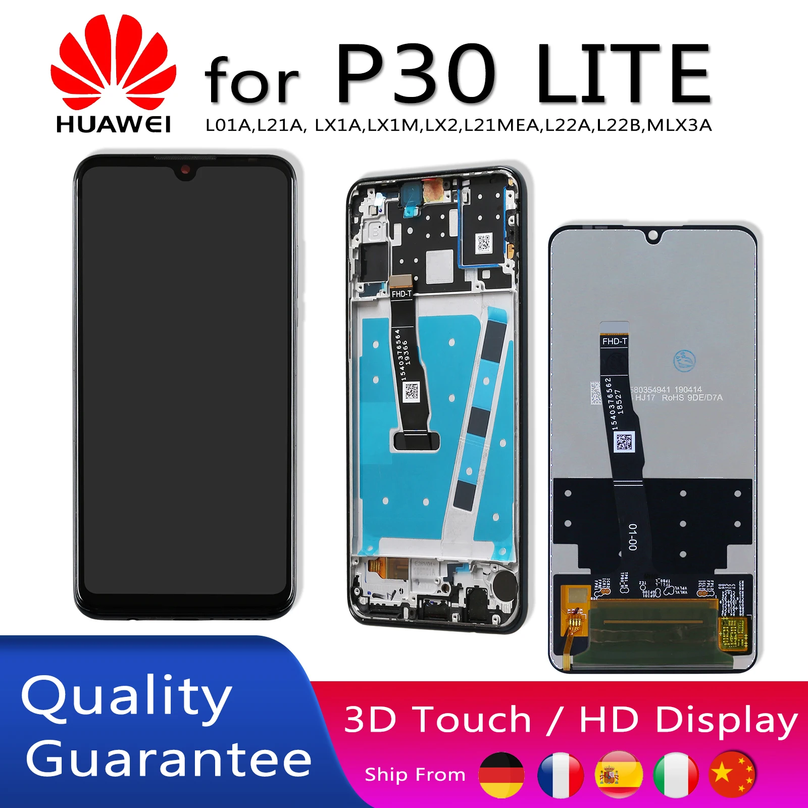 

HUAWEI P30 Lite Screen Replacement LCD Display Touch Digitizer Screen Assembly with Frame 6.15 inches for P30 LITE