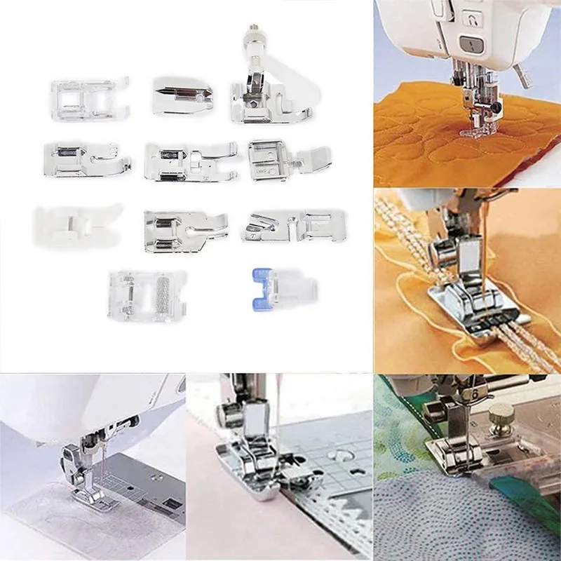 

11 Pcs/set Multifunctional Sewing Machine Parts Sewing Tools Snap-on Durable Freely Hemming Presser Foot Set