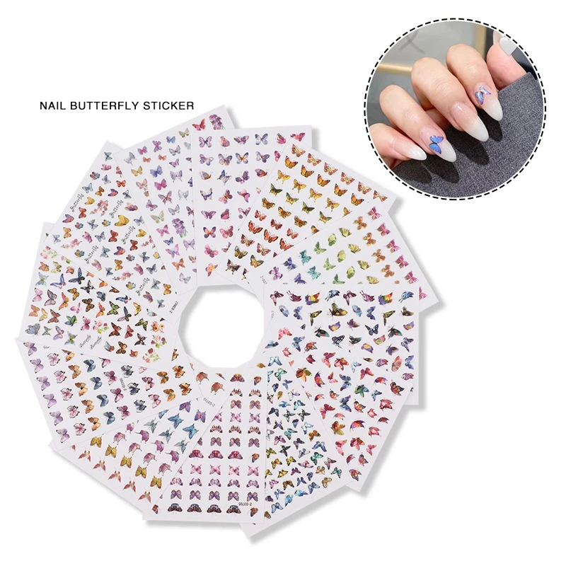 

12pcs Symphony Laser Butterfly Nail Stickers Decals Set Magic Nail Sequin Nail Art Decoration Stickers Manicure Art Accessoires