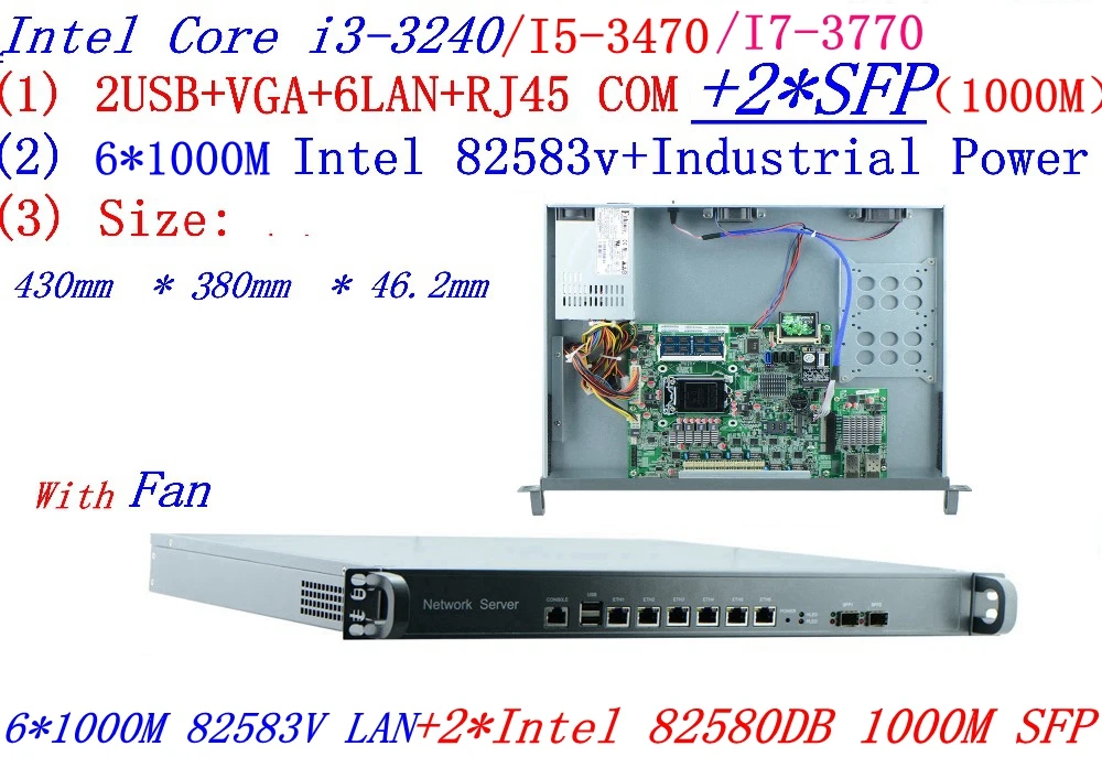 InteL I5 3470 1U firewall server Router with 6*intel 1000M 82583V Gigabit LAN 2*SFP 1000M support ROS RouterOS