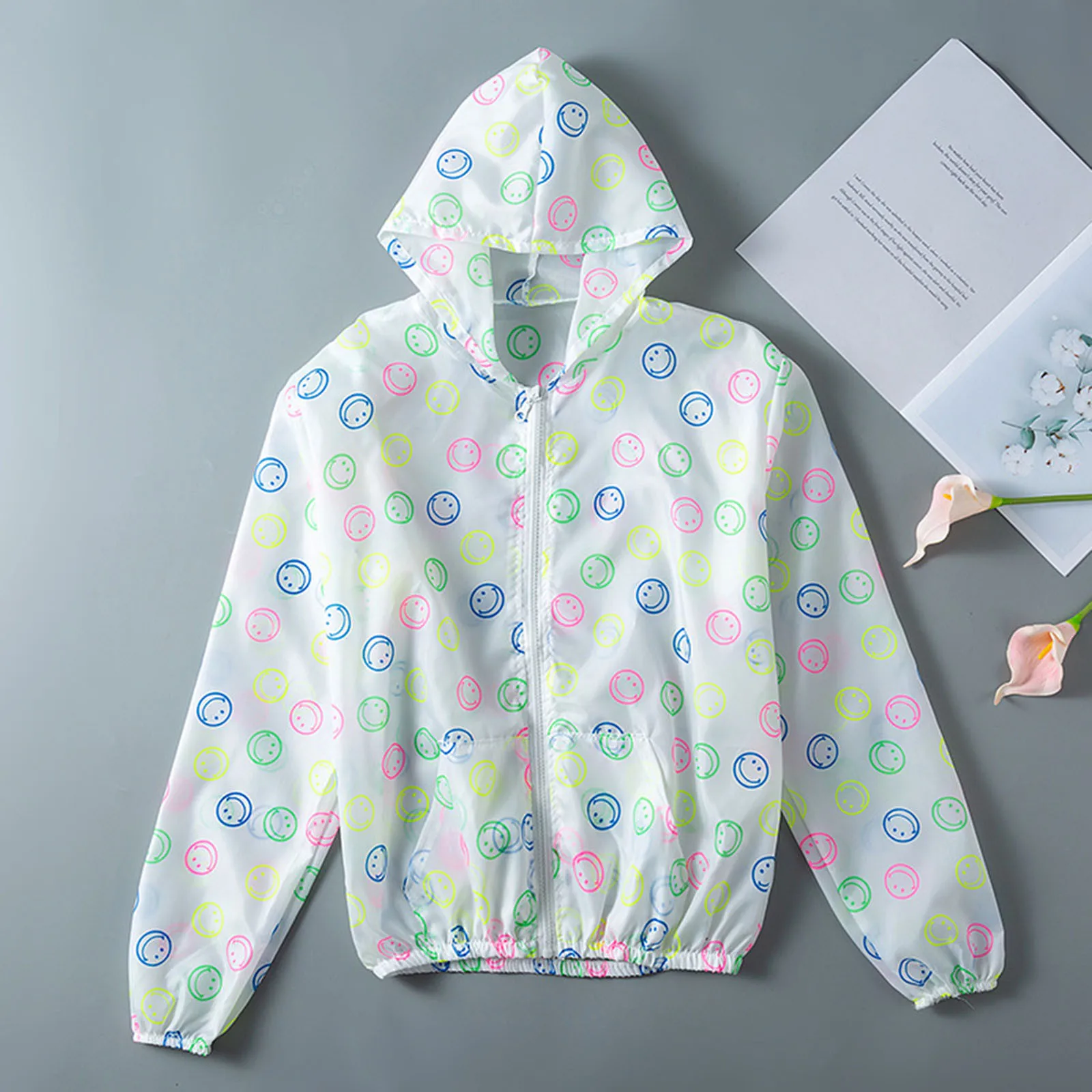 Summer Women Hooded Top Sweatshirt Uvproof Print Zip-up Sweatshirts For Woman Running Sports Top
