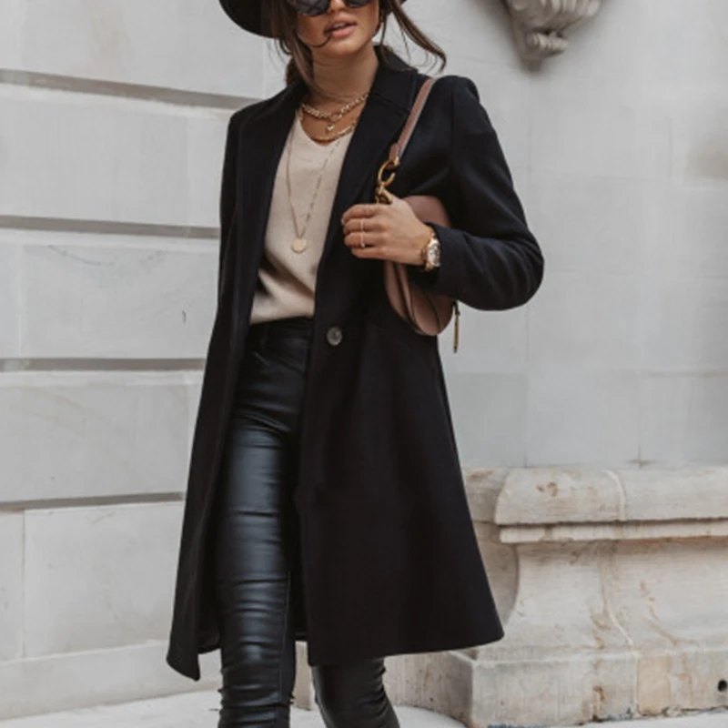 

Wepbel, длинное шерстяное пальто на пуговицах, верхняя одежда, женский осенне-зимний тренчкот, однотонные повседневные куртки с лацканами, вер...