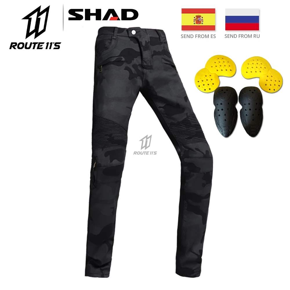 

Камуфляжные мотоциклетные брюки SHAD, теплые защитные брюки с защитой от падения, дышащие Повседневные Брюки Для мотогонок, мужские брюки для...