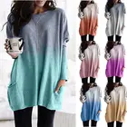 Женская футболка с длинным рукавом, круглым вырезом и карманами