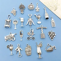 mix 60 pcs antique silver tasting wine grape cocktail glass opener charms for diy necklace jewelry making crafting accessory