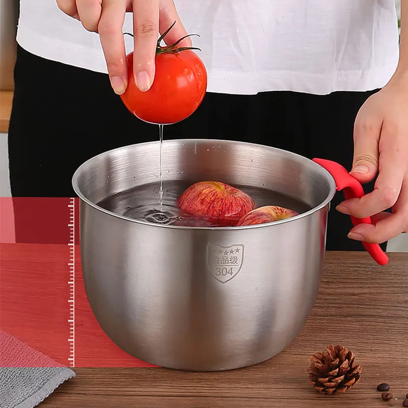 

Stainless Steel Mixing Bowl With Silicone Handle Egg Beater Tools Mixer Milk Frother Home Kitchen Food Storage Easy To Clean