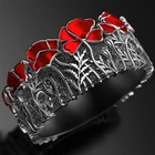 Модные эмалированные металлические кольца серебряного цвета, уникальные ювелирные изделия, шарфы, кольца с красным цветком, подарки для женщин и девочек