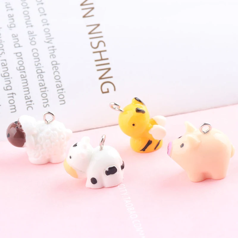 10pcs Cute Pasture Animal Cow Sheep Bee Pig Resin Charms DIY Crafts Jewelry Accessory Handmade Earring Keychain Pendants Make - купить по