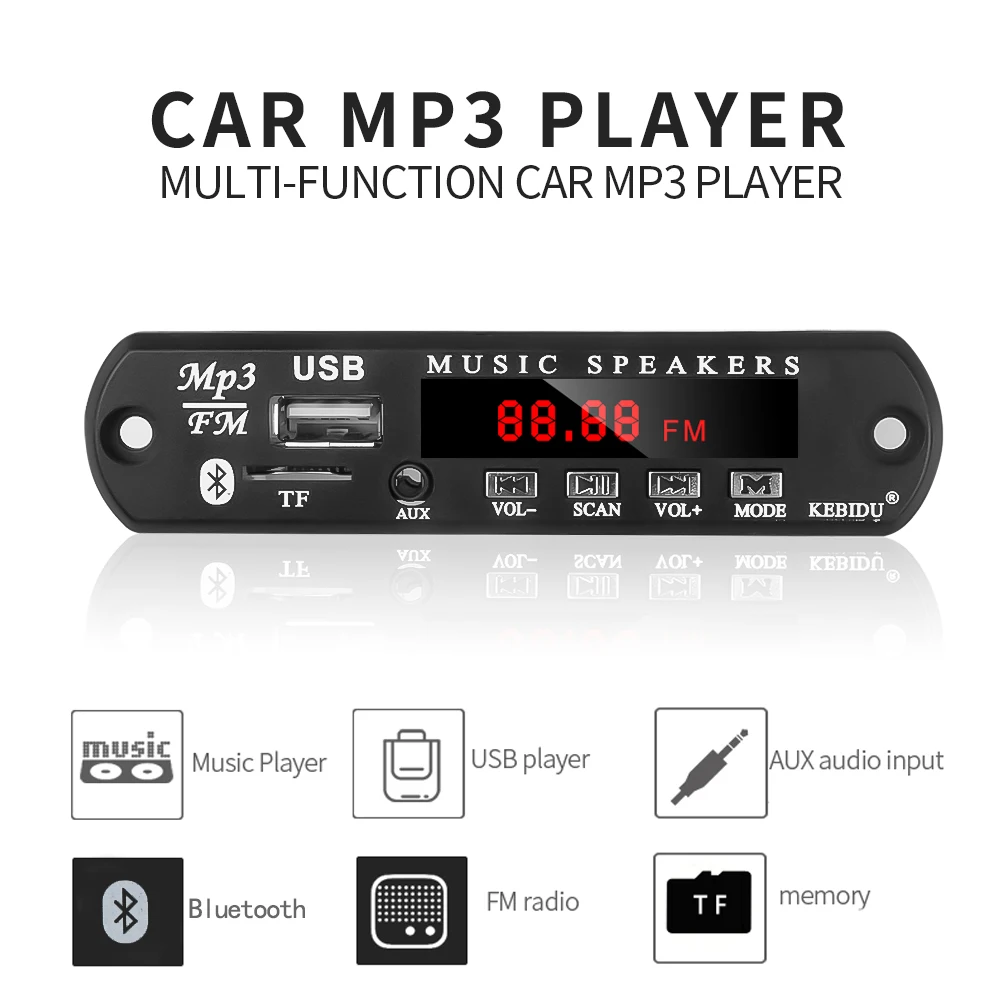 Беспроводной mp3-декодер KEBIDU с Bluetooth 12 В mp3-плеер дистанционным управлением FM AUX
