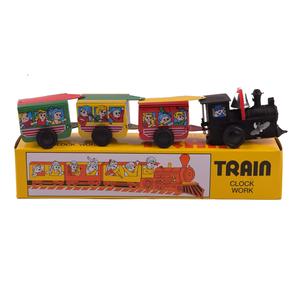 

Post-80s Nostalgic Retro Tin Toys Clockwork Tin Train with Three Carriages Boutique Toys