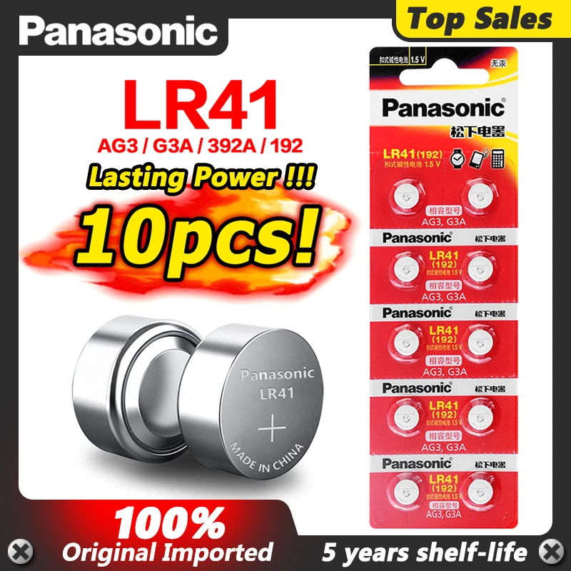 10 шт. кнопочные батарейки LR41 Panasonic 100% оригинальные SR41 AG3 G3A L736 192 392A Zn/MnO2 1 5 в