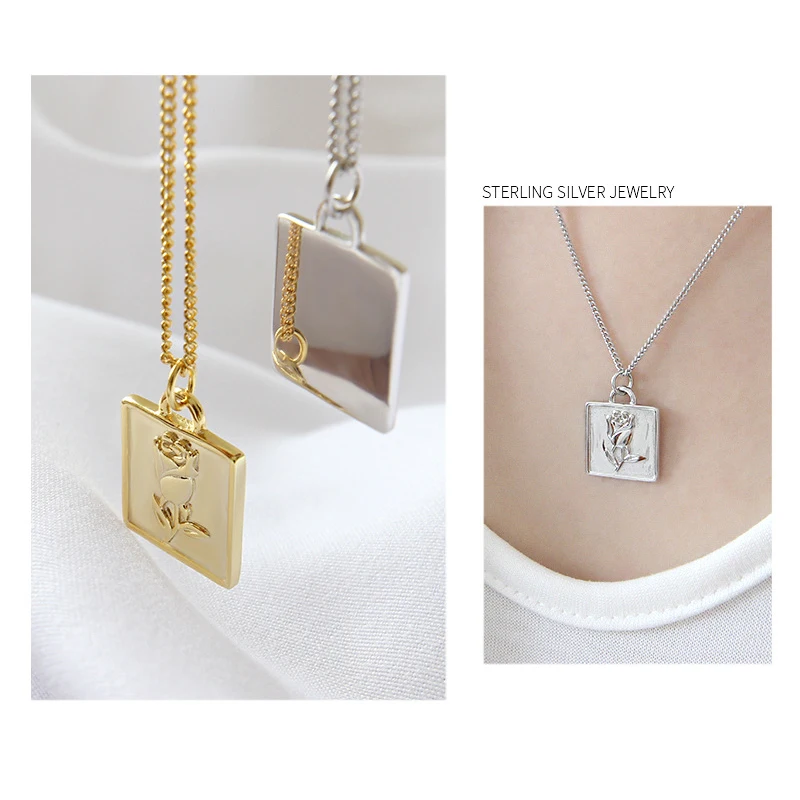 Женское винтажное ожерелье с квадратным кулоном из серебра 925 пробы|Ожерелья| |