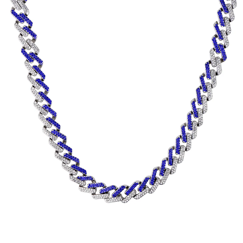 silverblue necklace D&Z, 13 мм, в стиле хип-хоп, со льдом, Bling, циркониевые, в стиле Майями, кубинские звенья, ожерелья-цепочки для мужчин, модные ювелирные изделия, 1 комплект, Прямая поставка - Окраска металла: silverblue necklace
