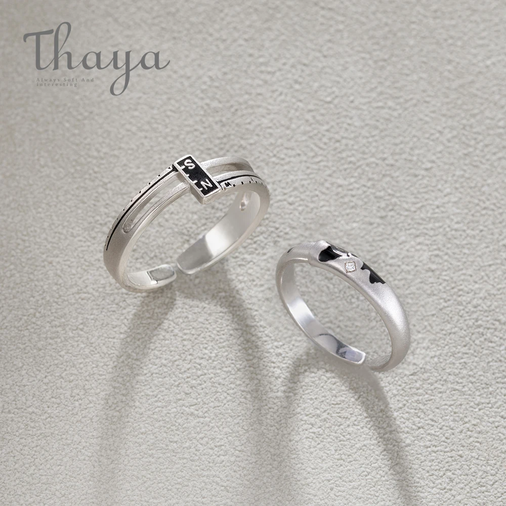 Thaya Coordinate N/S s925 Стерлинговое Серебро, пара колец, карта Азии, элегантные ювелирные изделия для женщин, подарок на помолвку