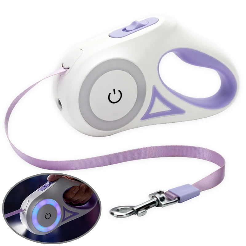 

3M/5M LED Touch Light Dog Leash and Dog Collar Automatic Retractable Dog Traction Rope for Small Medium Dogs Outing Pet Supplies