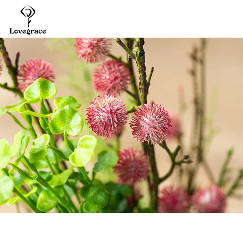 Lovegrace Bridal Wedding Long Bouquet Artificial Silk Pompon Flowers Fake Pine Needles Leaves Pink Photography Supplies | Свадьбы и