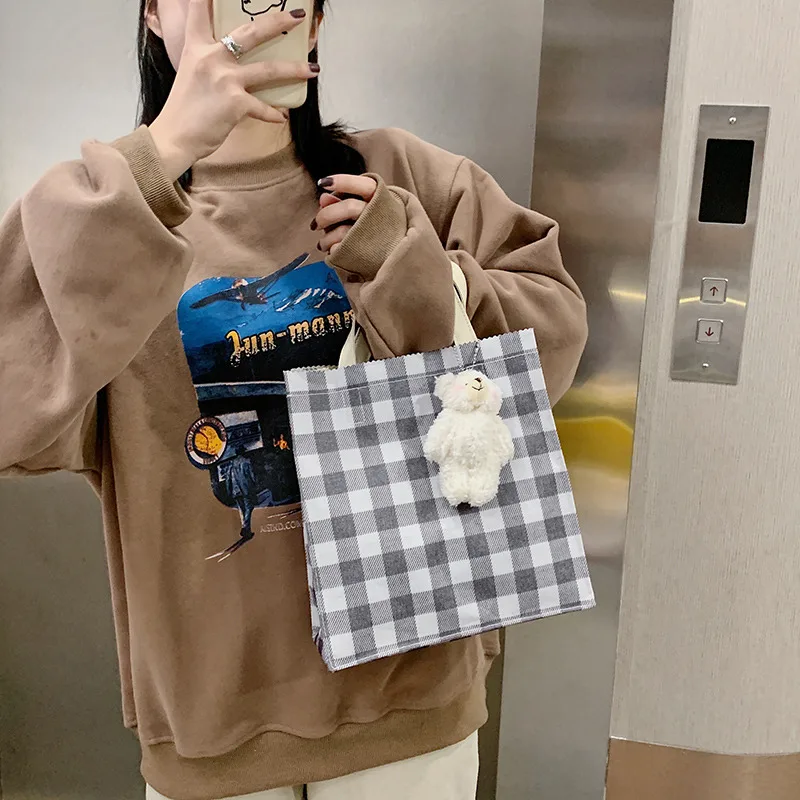 

Mini Tote Shopper Handbag for Women Canvas Shoulder Bag Casual Shopping Foldable Reusable Storage Bag Grocery Bag Torebki Damski