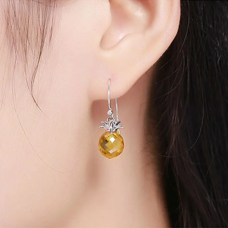 

Pineapple Shaped Inlaid Zircon 925 Silver Drop Earrings Women Charming Jewelry