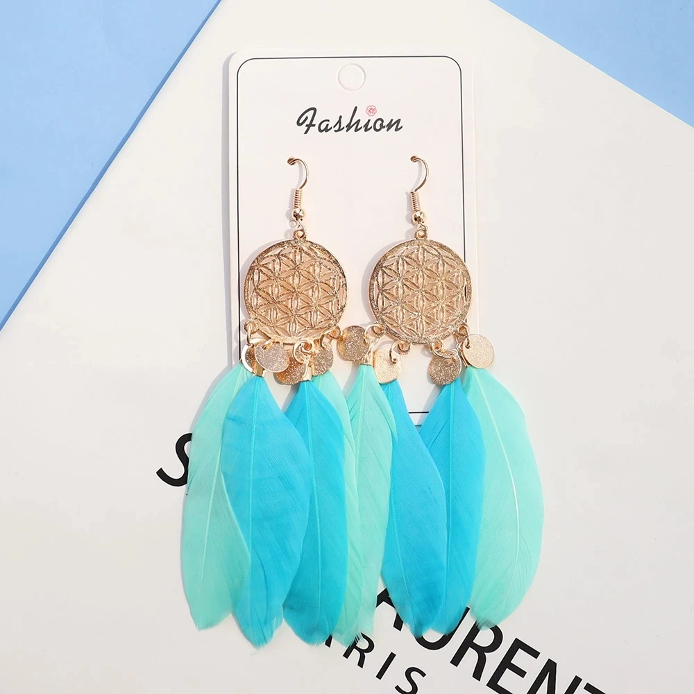 Винтажный этнический богемный висячие серьги с листьями и перьями белые