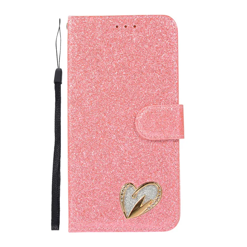 Розовый Чехол Love для samsung Galaxy S10 Plus S10E S8 S9 S7 Edge Блестящий блестящий кожаный флип-чехол для samsung Note 10 Plus S 9 8 10 Plus - Цвет: Розовый