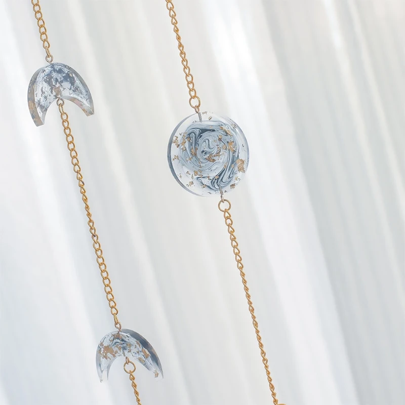 

37 Inch Resin Moon Phases Garland Wall Hanging Pendant Ornament with Metal Chain