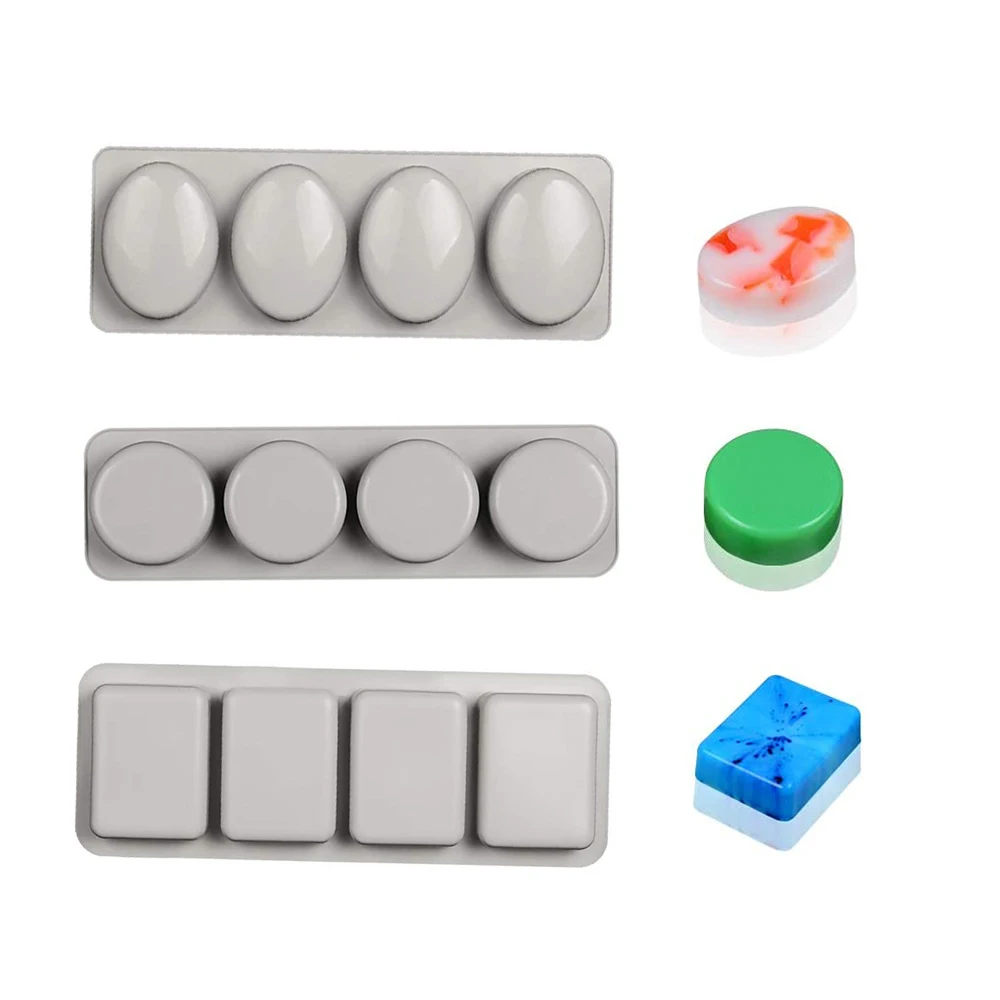 

New 4 Cavity 3 Shapes Soap Silicone Mold for Making Soaps 3D Diy Handmade Mould Decoration Wax Candle Cake Tray Tools