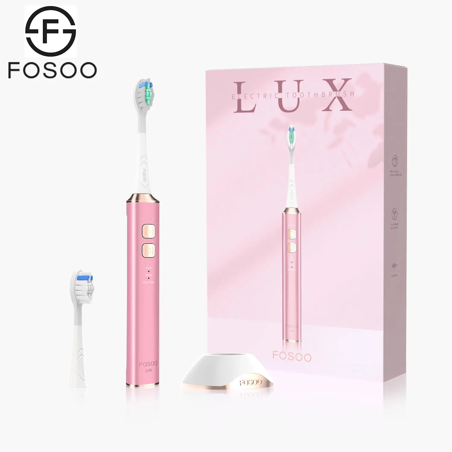 

Rechargeable Electric Toothbrush Metal Zinc Alloy 120 Days Battery Life FOSOO LUX Pink Brush IPX7 Teeth Care Whitening Cleaning