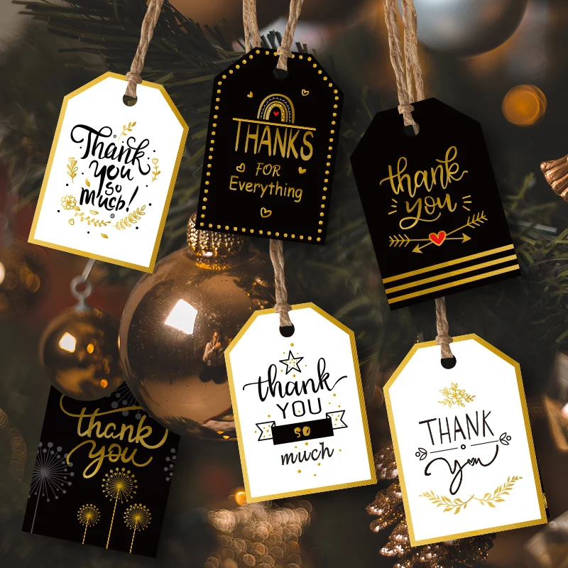 48Sets Bronzing Thank You Gift Tag Heart Star Flower Black White Paper Card Wedding Party Decoration Hang Tags DIY Price Labels - купить по