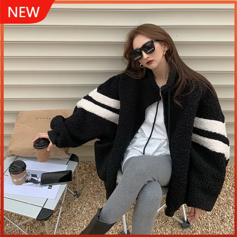 Свободное повседневное пальто из берберского флиса с длинным рукавом Женская