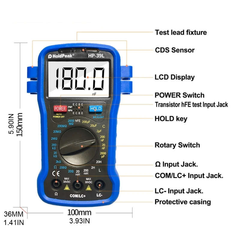 

HoldPeak HP-39L Digital Capacitance Measuring Instrument Electronic Automatic Multimeter Resistance LCR Universal Meter