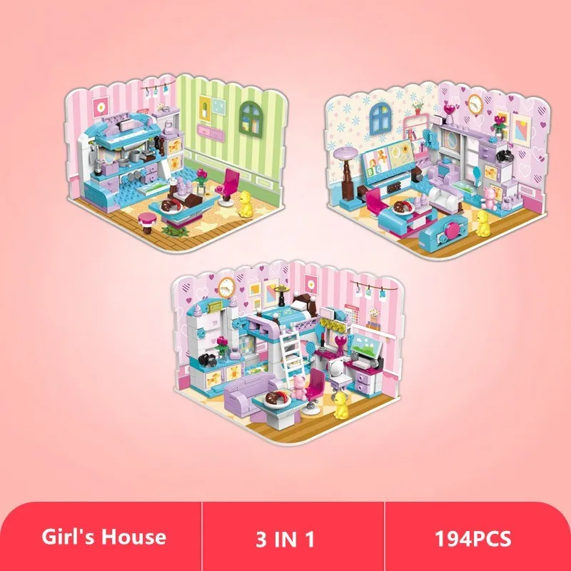 Дом для девочек Строительные кирпичи 194 шт. модель кухни гостиной сборочные блоки