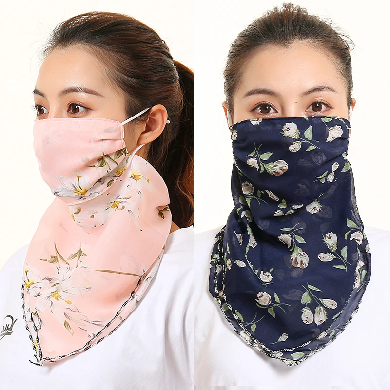 Новый шифоновый шейный шарф для лица Солнцезащитный платок Цветочный бандана