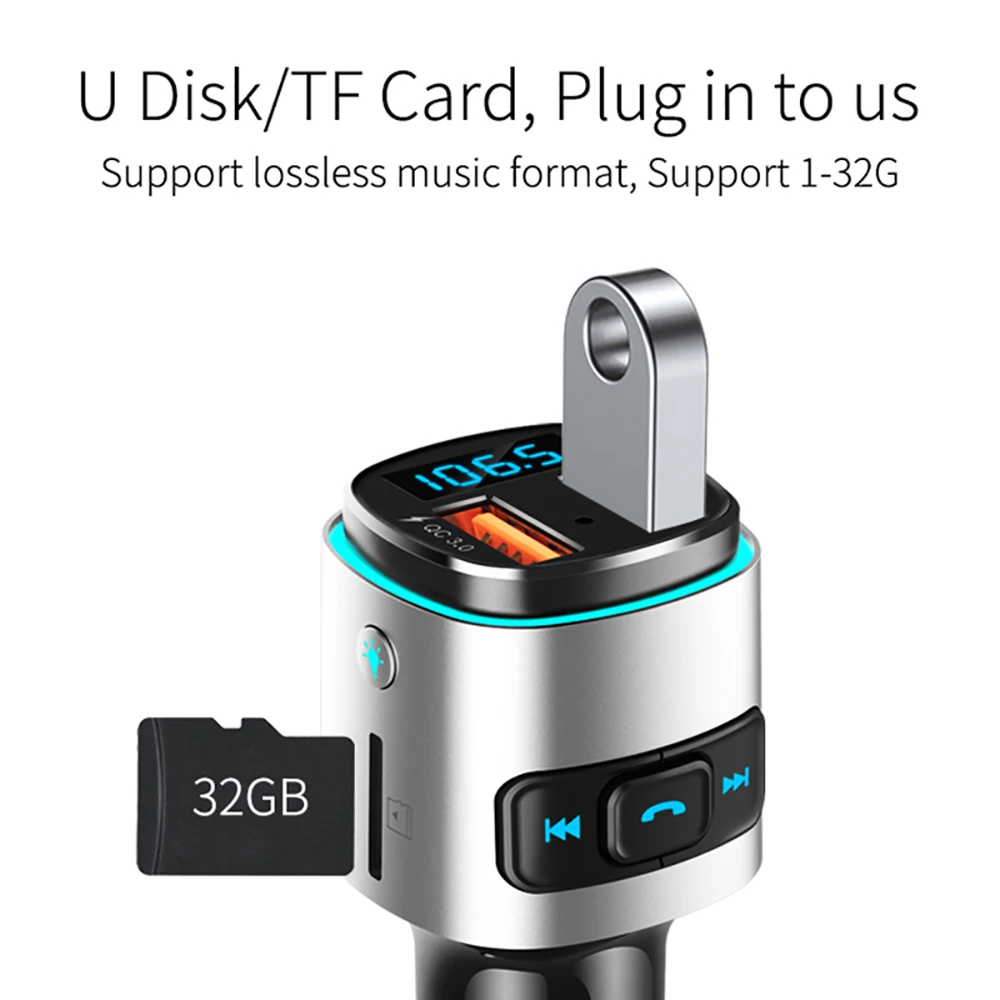 Автомобильный Универсальный Bluetooth FM-передатчик беспроводной FM-радиоадаптер QC3.0 с