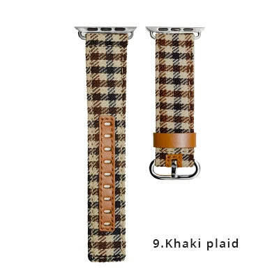 Khaki plaid Мягкую хлопчатобумажную ткань и из натуральной кожи петлевой спортивный ремешок для смарт-часов apple watch 4 44/40 мм браслет ремешок для наручных часов iwatch серии 1/2/3, 42 мм, 38 мм - Цвет ремешка: Khaki plaid