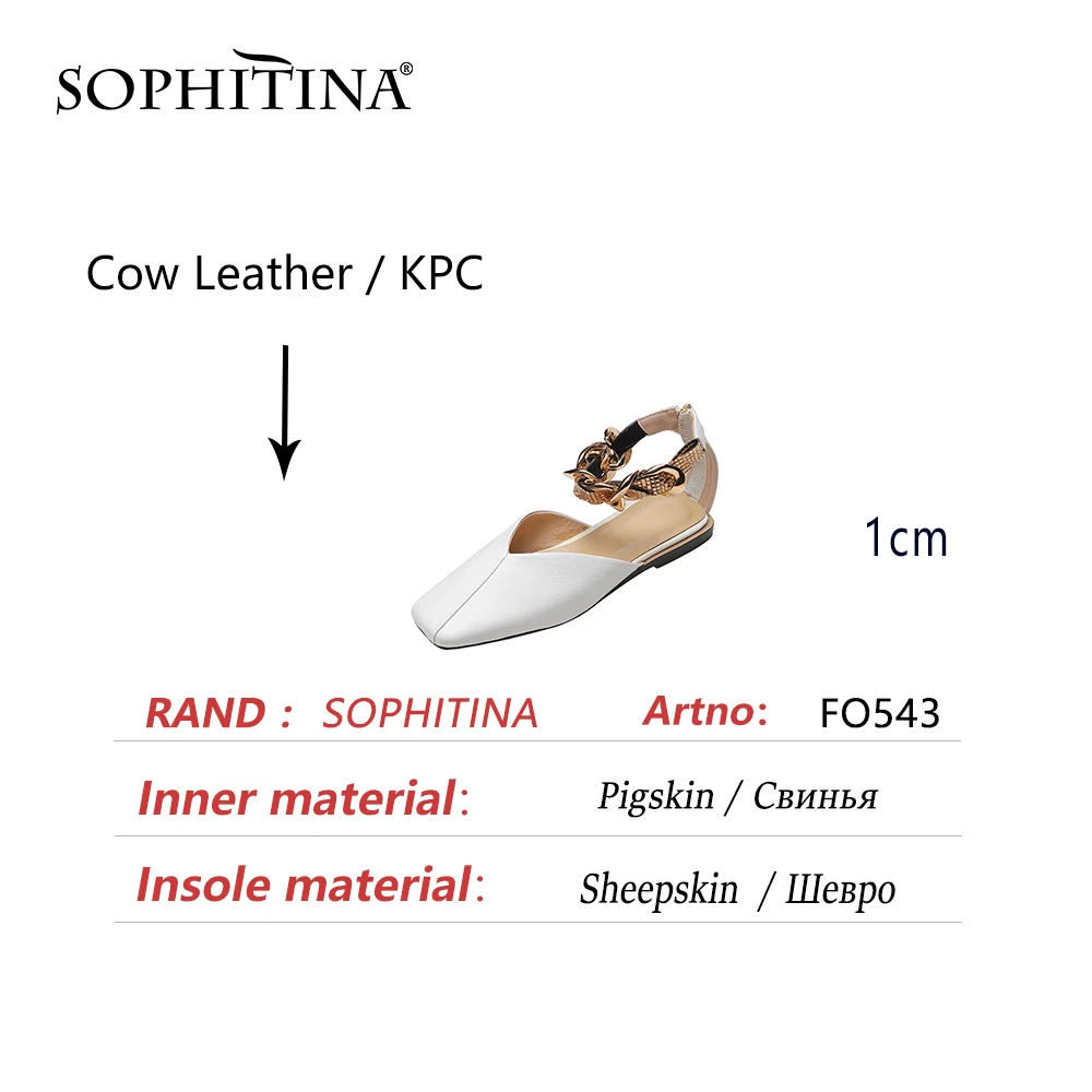 

SOPHITINA Comfortable Dressing 2021 Shoes Woman Flats Genuine Leather Metal Decoration Dressing White Summer Square Toe FO543