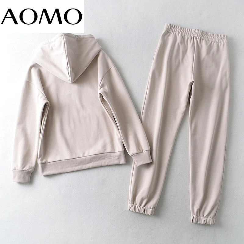 

AOMO 2021 Autumn Women Tracksuit Sets 95% Cotton Suit 2 Pieces Sets Hood Hoodies Sweatshirt and Pants Suits CH29A