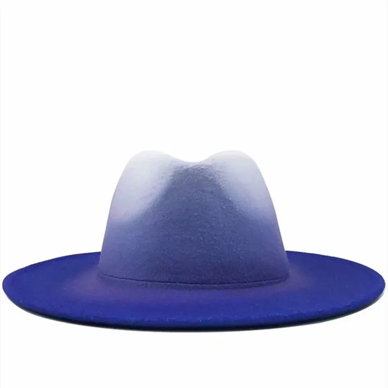 

MEN Felt Hat Fedoras Big Brim Hats Cowboy Tie-dye Autumn Winter Hats For Men Jazz Hats Two-color British Hat 2020