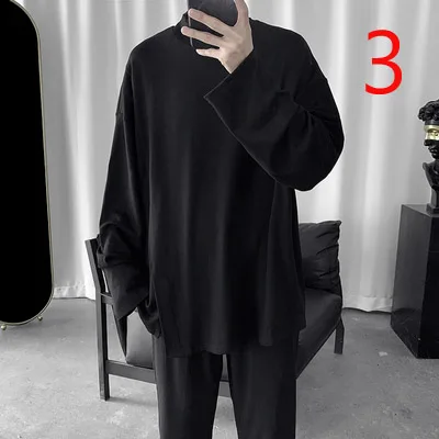 

2019 autumn new solid color long-sleeved T-shirt men's Korean version of the loose wild bottoming shirt