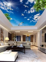 3d ceiling murals wallpaper blue sky white clouds coconut tree seabird sun ceiling mural
