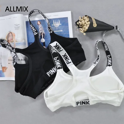 ALLMIX PINK Women's Letter Push Up Cotton Bras Fitness Sexy Women's Bralette Sports Top Comfort Woman Underwear Lingerie Bras