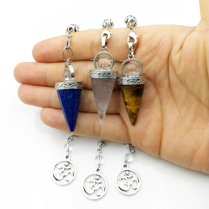 Natural Hexagonal Pyramid Rose Pink Quartz Crystal Pendulum Balancing Reiki Charms 7Chakra Dowsing gems stone Buddha Pendant |